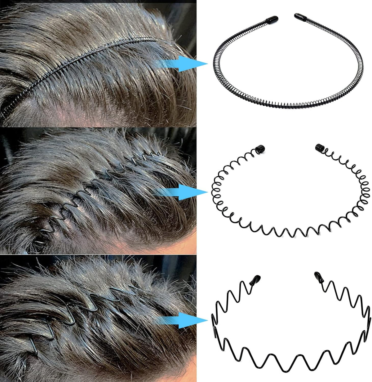 Metalen Haarband voor Heren - Gegolfde en Zigzag Styling - Comfortabel en Duurzaam - Set van 6 Stuks