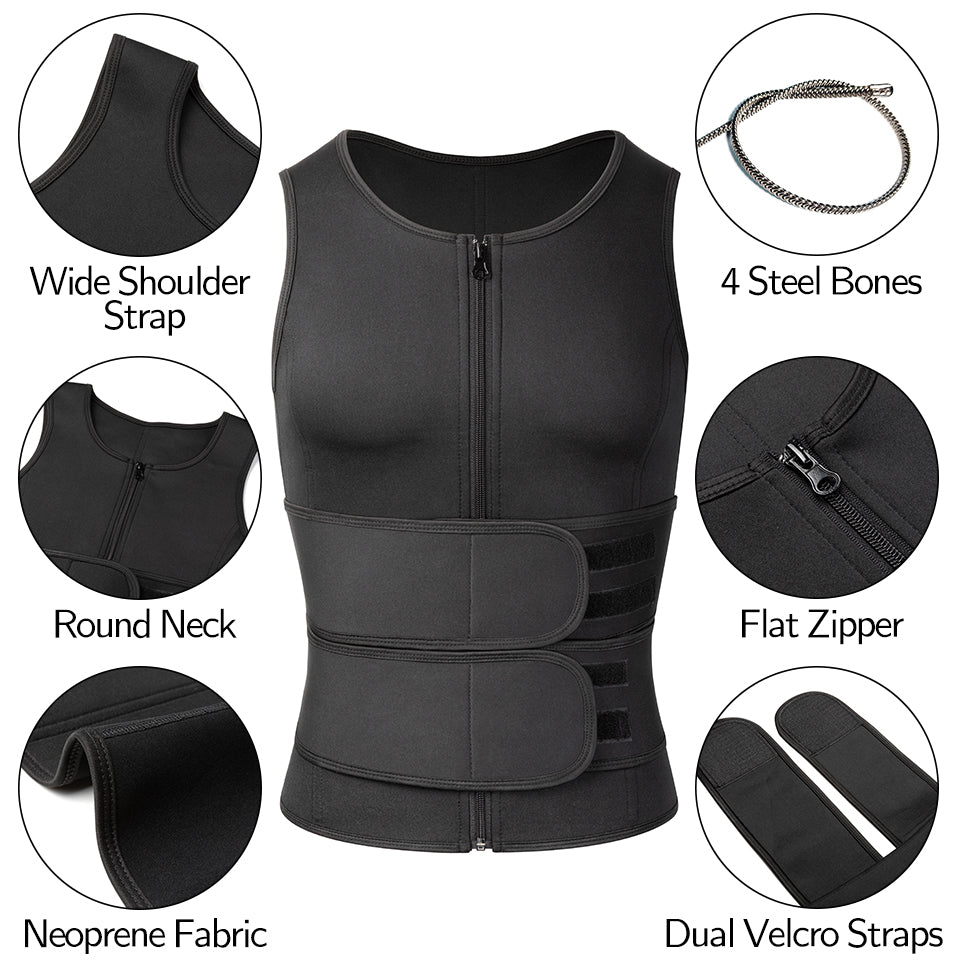 Neopreen Sauna Sportvest Heren Zwart Compressie Thermoregulatie Training Fitness Gym Workout Zweten Shaping