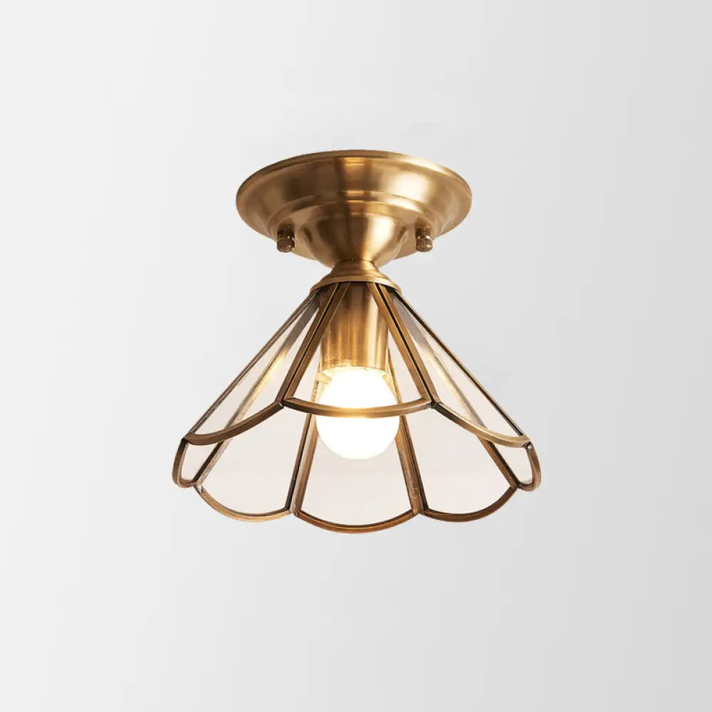 Minimalistisch Messing Plafondlamp met Geschulpte Metalen Kap - Compacte Halfsemi Plafondverlichting voor Hal en Slaapkamer