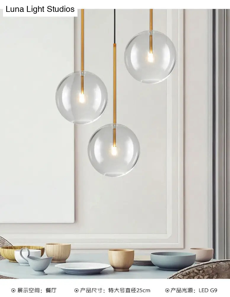 Glazen Bol Hanglamp Goud Minimalistisch Design Bolvormig Plafondverlichting Modern Interieur Woonkamer Eetkamer