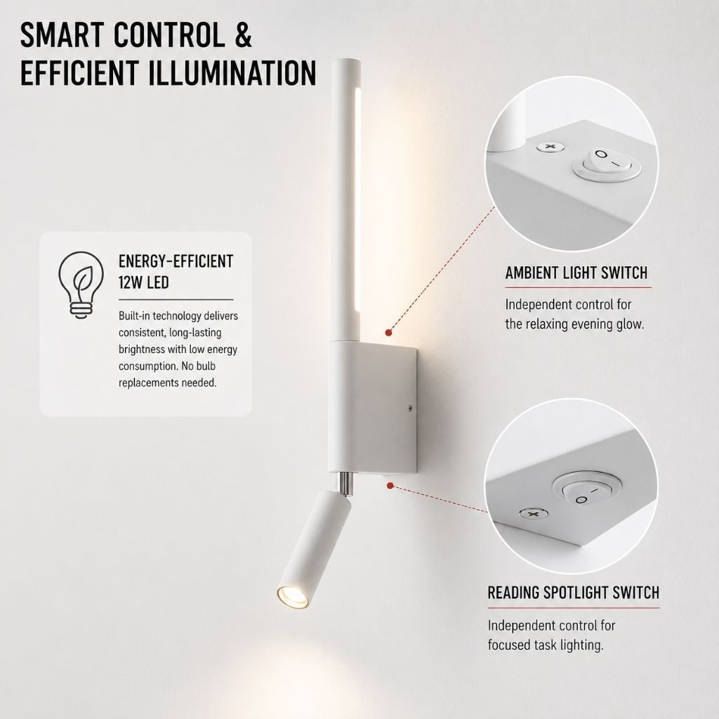 Wandlamp Slaapkamer met Draaibare Leeslamp 345° Rotatie Zwart Wit Aluminium Indirect Licht Moderne Verlichting