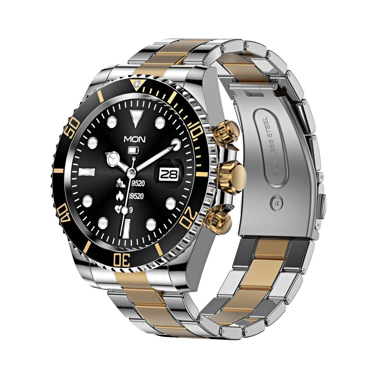 Multifunctioneel Heren Smartwatch met Bluetooth Gespreksfunctie - Roestvrijstalen Band met Draaibare Bezel - Hartslagmeting & Fitnesstracking