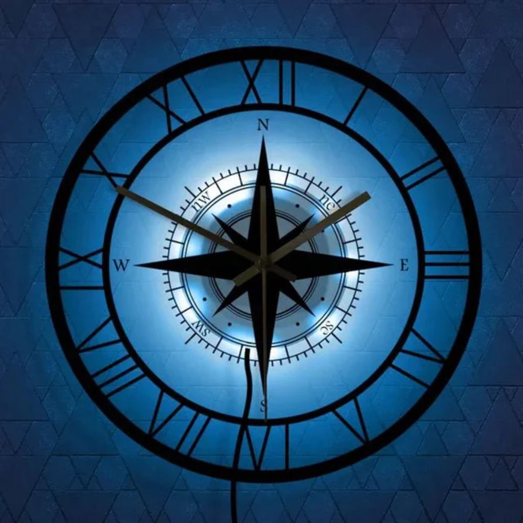 Wandklok Kompas Transparant 30cm Stil Uurwerk Maritiem Design Windstreek Decoratie Woonkamer Keuken Nautisch