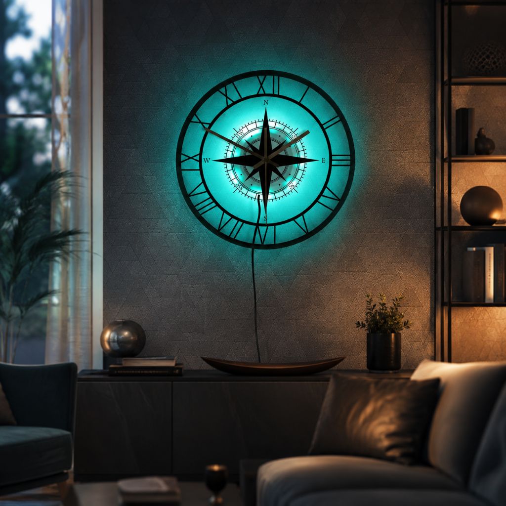 Wandklok Kompas Transparant 30cm Stil Uurwerk Maritiem Design Windstreek Decoratie Woonkamer Keuken Nautisch