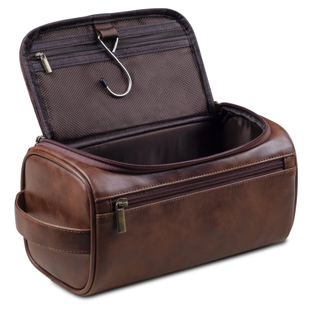 Leren Toilettas met Waterdicht 3-Laags Design en Metalen Ophanghaak 25x13x13 cm