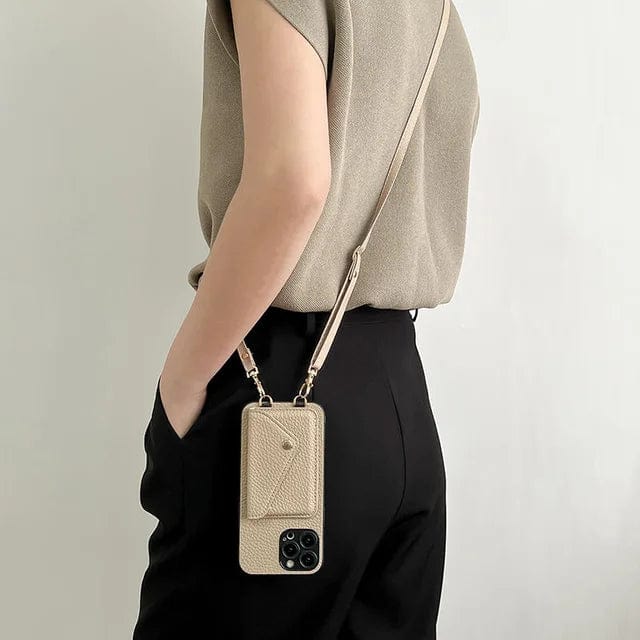 Crossbody Telefoonhouder Leer met Kaarthouder Schouderband Polsband Magnetisch Slot Handsfree Mobiel
