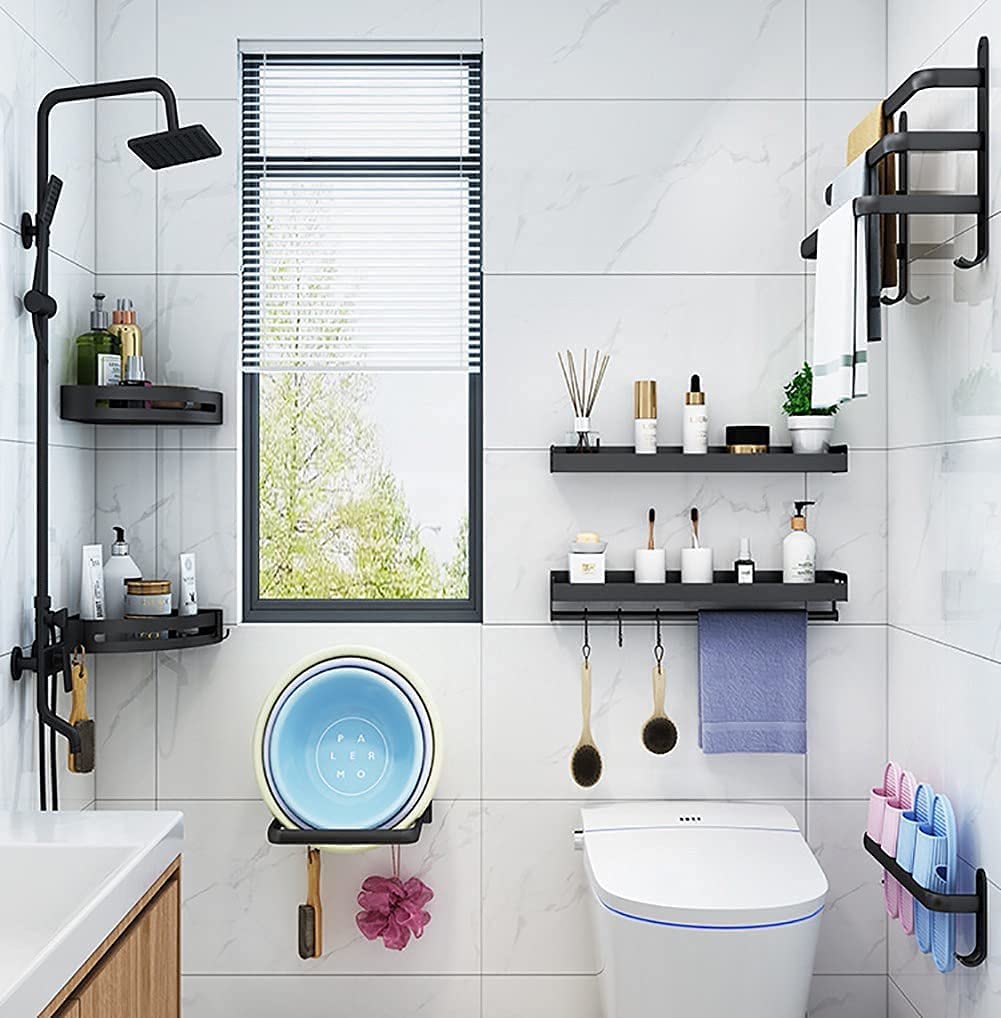 Wandrek Badkamer Aluminium 40cm/60cm met Handdoekstang Zwart Wit