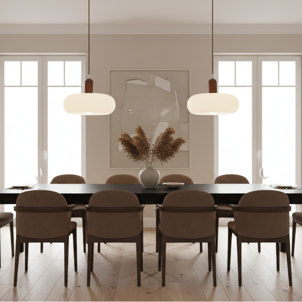 Hanglamp Crème Hout Glas E27 Scandinavisch Design Eetkamer Bar Verstelbaar Modern Interieur Woonkamer