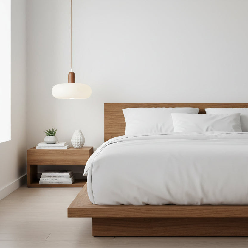 Hanglamp Crème Hout Glas E27 Scandinavisch Design Eetkamer Bar Verstelbaar Modern Interieur Woonkamer