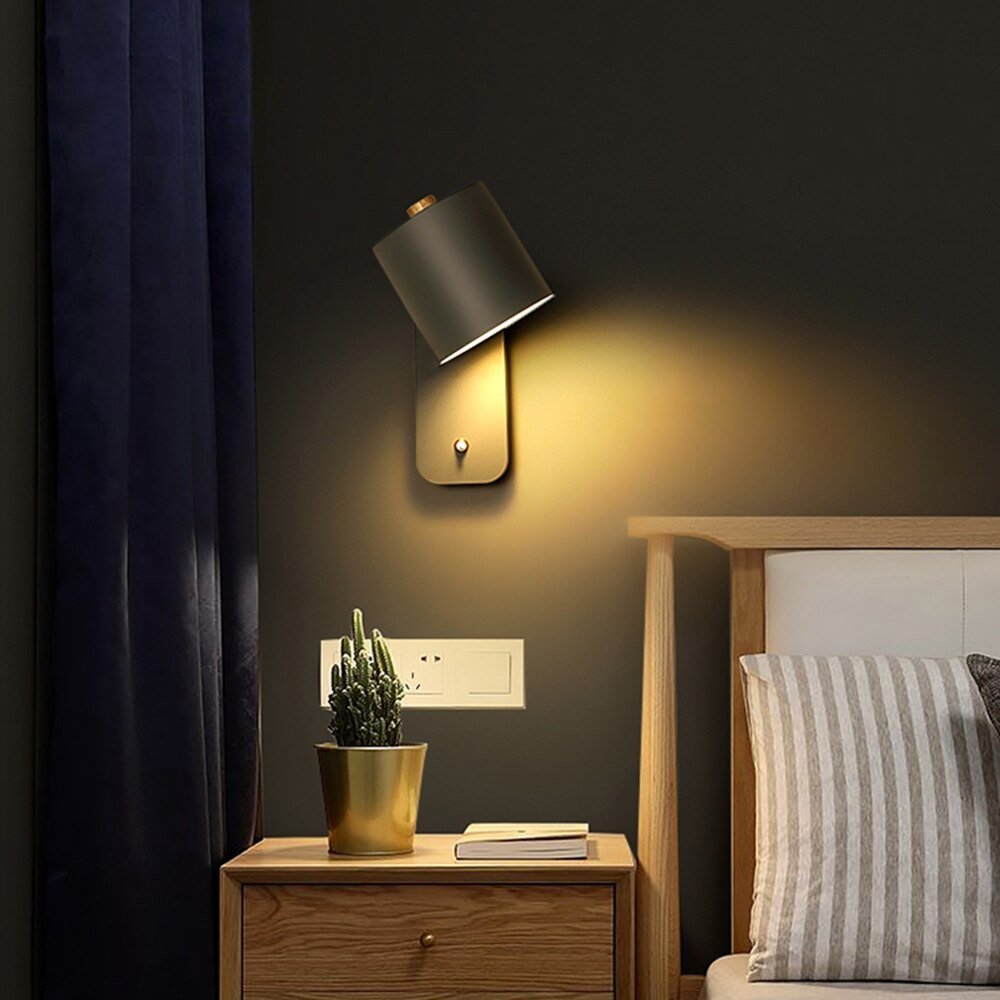 Wandlamp Hout Metaal Verstelbare Kap Schakelaar E27 Fitting Nordic Design Slaapkamer Hal Leesverlichting
