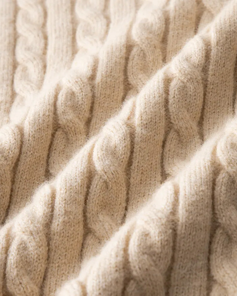 Halflange Rits Trui Kabelbreisel Geribbelde Kraag Gestructureerde Mouwen Verfijnde Stijl Warmte Comfort