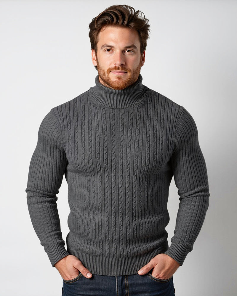 Coltrui met Kabelpatroon - Geribbelde Col - Tijdloze Elegantie - Gestructureerde Mouwen - Dames Trui