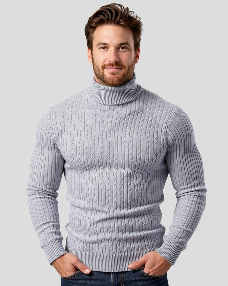 Coltrui met Kabelpatroon - Geribbelde Col - Tijdloze Elegantie - Gestructureerde Mouwen - Dames Trui