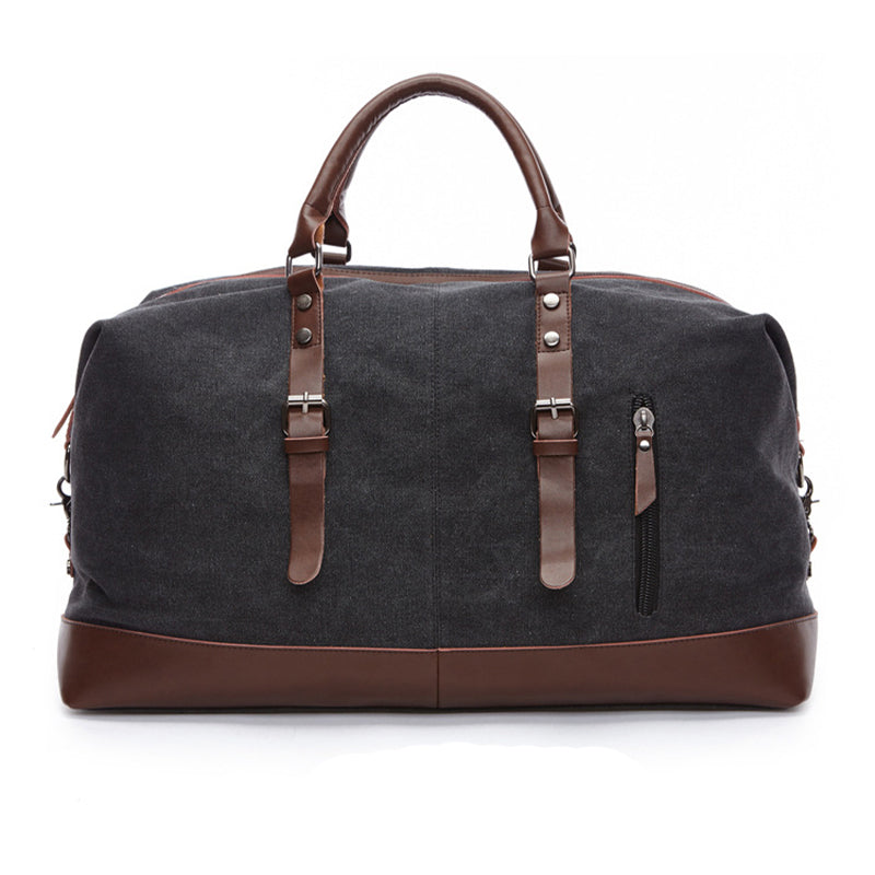 Vintage Weekendtas Leer Canvas Zwart - Waterdichte Reistas met Schouderband voor Citytrips Werk en Sporten