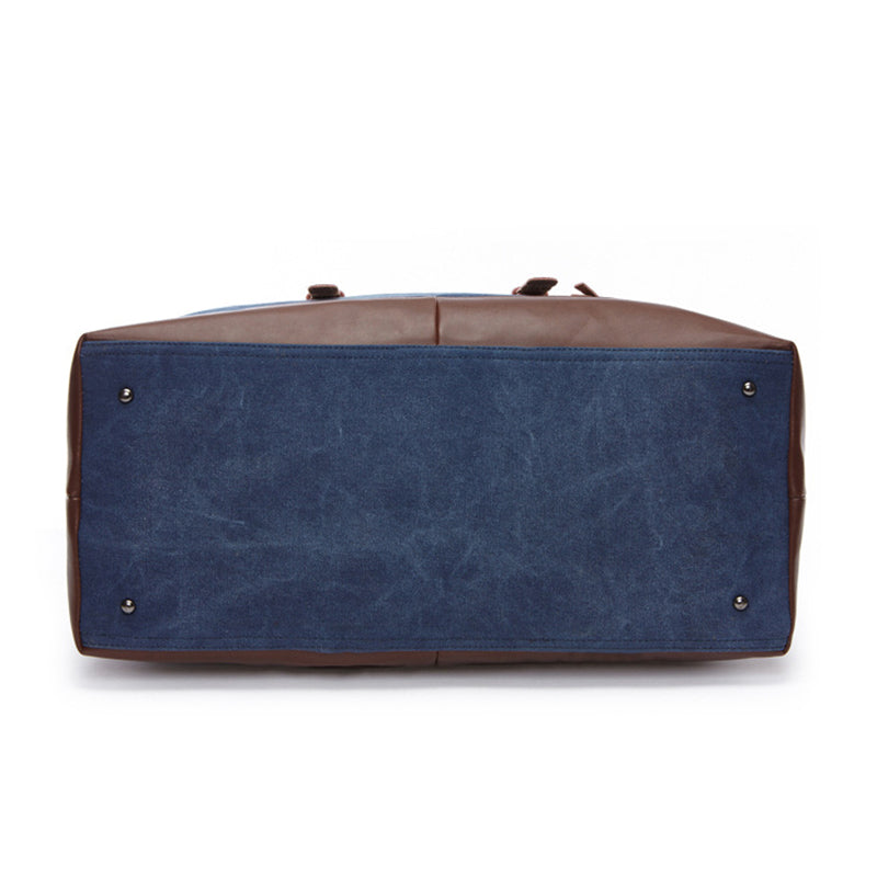 Vintage Weekendtas Leer Canvas Blauw Waterdicht Duurzaam Retro Reistas Sporttas voor Reizen Werk Gym