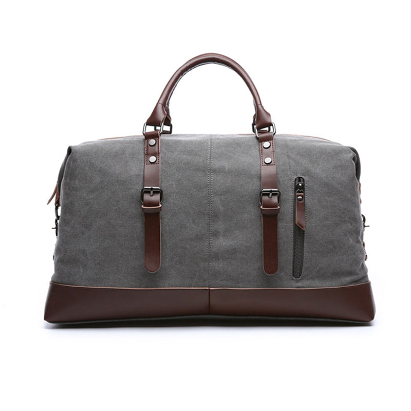 Vintage Weekendtas Leer & Canvas Grijs Waterdicht Reisgenoten Handbagage voor Korte Trips & Weekendjes Weg