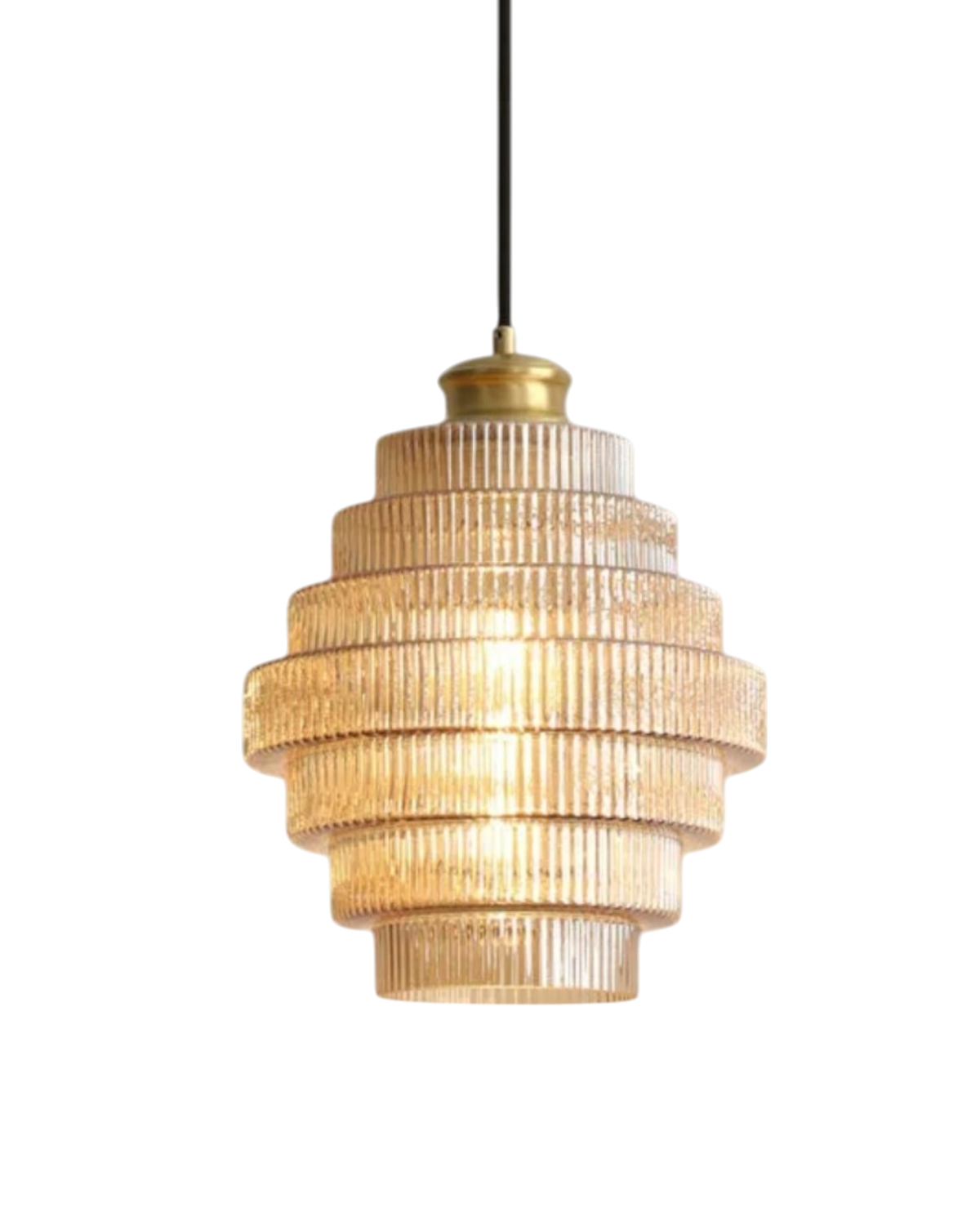 Moderne trapsgewijze glazen hanglamp met gouden detail voor eetkamer en woonkamer - luxe design verlichting