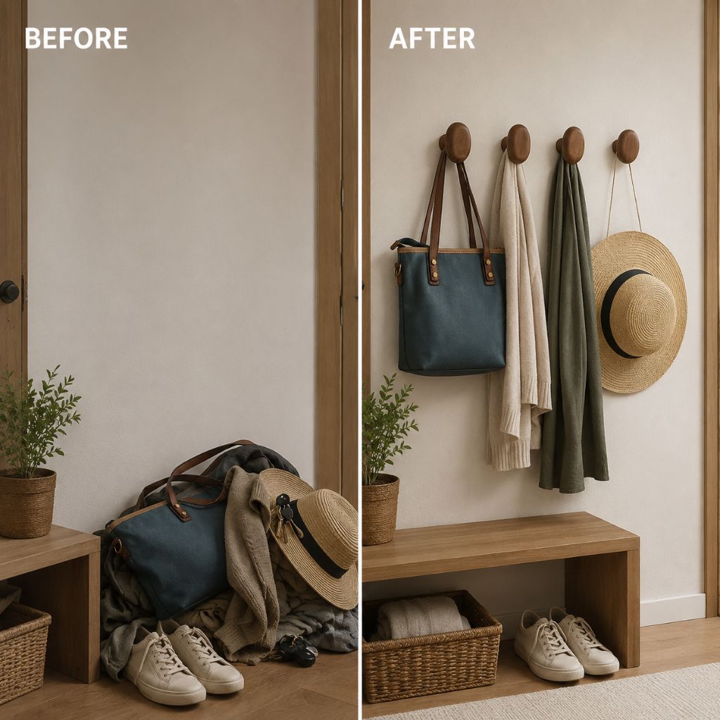 Wandkapstok Hout Set van 4 Natuurlijke Vormen Hal Badkamer Slaapkamer Handgemaakt Massief Hout Organisch