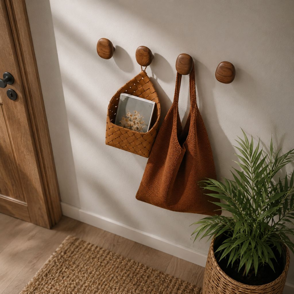 Wandkapstok Hout Set van 4 Natuurlijke Vormen Hal Badkamer Slaapkamer Handgemaakt Massief Hout Organisch