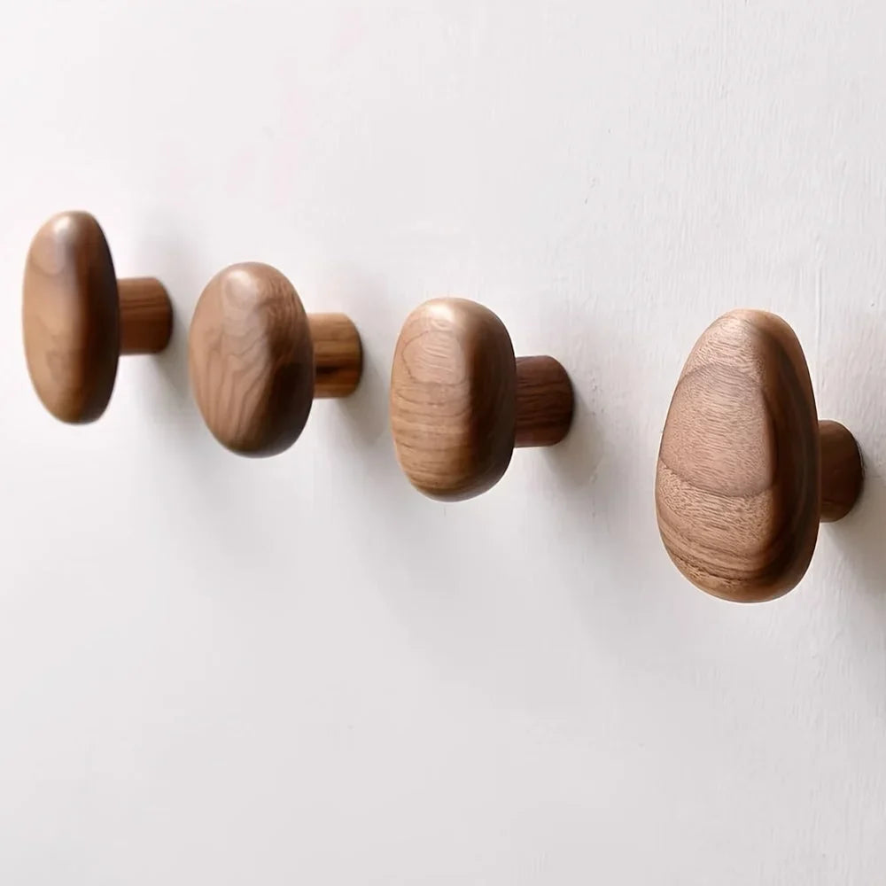 Wandkapstok Hout Set van 4 Natuurlijke Vormen Hal Badkamer Slaapkamer Handgemaakt Massief Hout Organisch