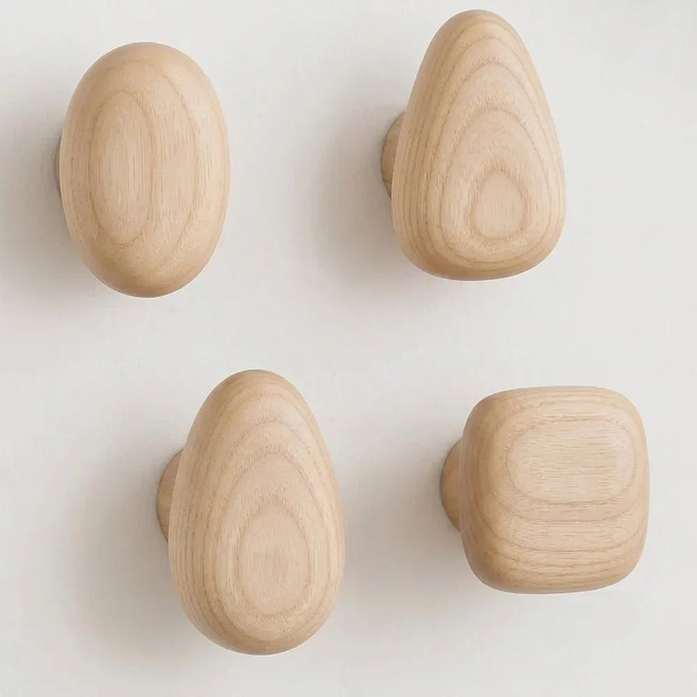 Wandkapstok Hout Set van 4 Natuurlijke Vormen Hal Badkamer Slaapkamer Handgemaakt Massief Hout Organisch