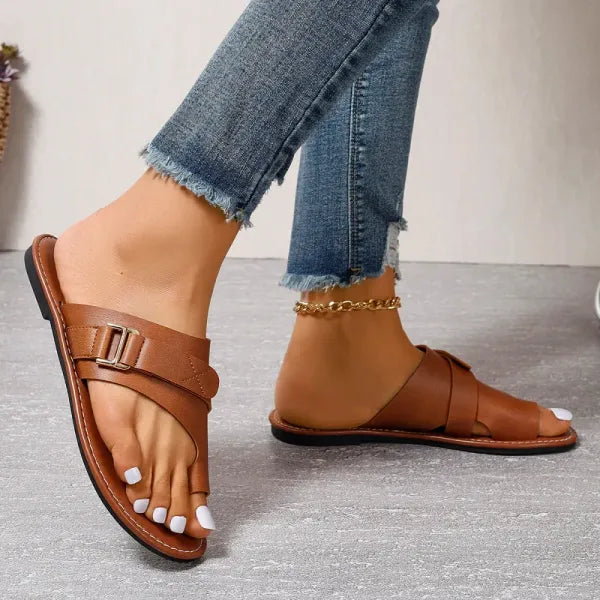 Leren Damesslippers met Verstelbare Bandjes Anatomisch Voetbed Comfortabele Zomerschoenen Slippers Dames