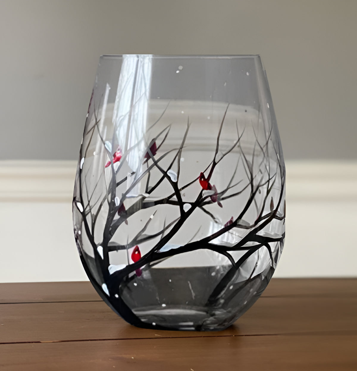 Handbeschilderde Wijnglazen Vier Seizoenen Boom Motief 350ml Glas Stemmed & Stemless Artistiek Drinkglas