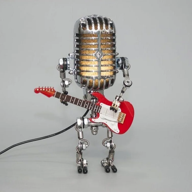 Robotlamp met Microfoon en Gitaar Metaal Vintage Tafellamp Zwart Wit Rood Geel Verstelbaar Muzikant Design