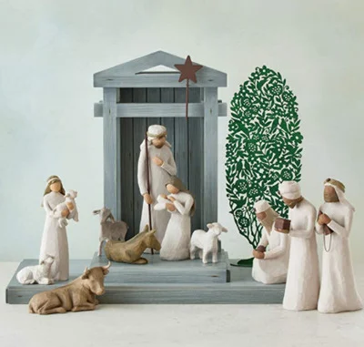 Kerststal Set 20-delig Handgemaakt Hout met Figuren Maria Jozef Herders Dieren Woonkamer Kerstdecoratie