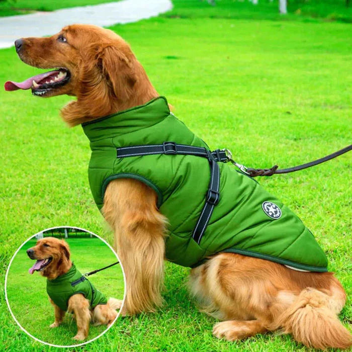 Gewatteerde Hondenjas Winter Waterdicht met Fleece Voering Ingebouwd Tuigje Reflectie Warme Hondenbescherming