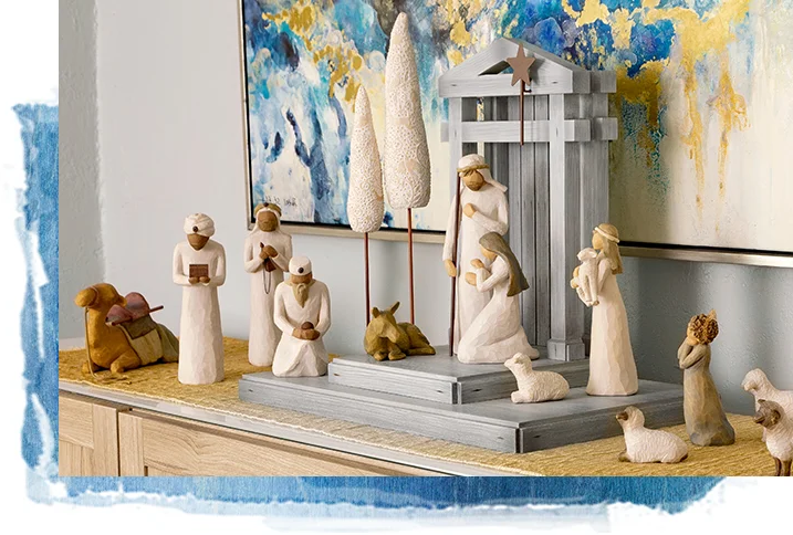 Kerststal Set 20-delig Handgemaakt Hout met Figuren Maria Jozef Herders Dieren Woonkamer Kerstdecoratie