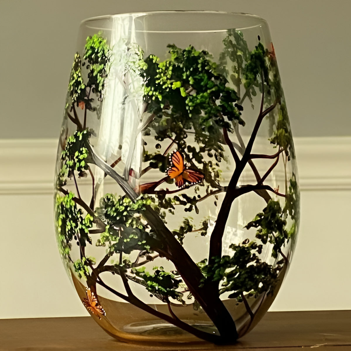 Handbeschilderde Wijnglazen Vier Seizoenen Boom Motief 350ml Glas Stemmed & Stemless Artistiek Drinkglas