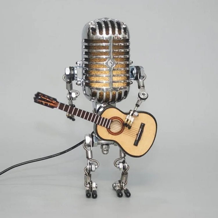 Robotlamp met Microfoon en Gitaar Metaal Vintage Tafellamp Zwart Wit Rood Geel Verstelbaar Muzikant Design