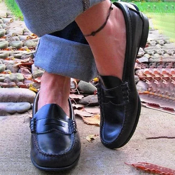 Instappers Dames Leer Lage Hak Retro Loafers Slip-On Schoenen Comfortabel Vintage Casual Elegant Dagelijks