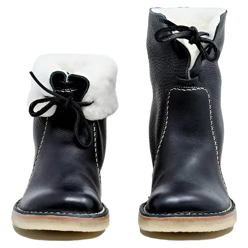 Wolvoering Leren Laarzen Waterafstotend Dames Winter Schoenen Verstelbare Kraag Omvouwbaar Warm Comfortabel