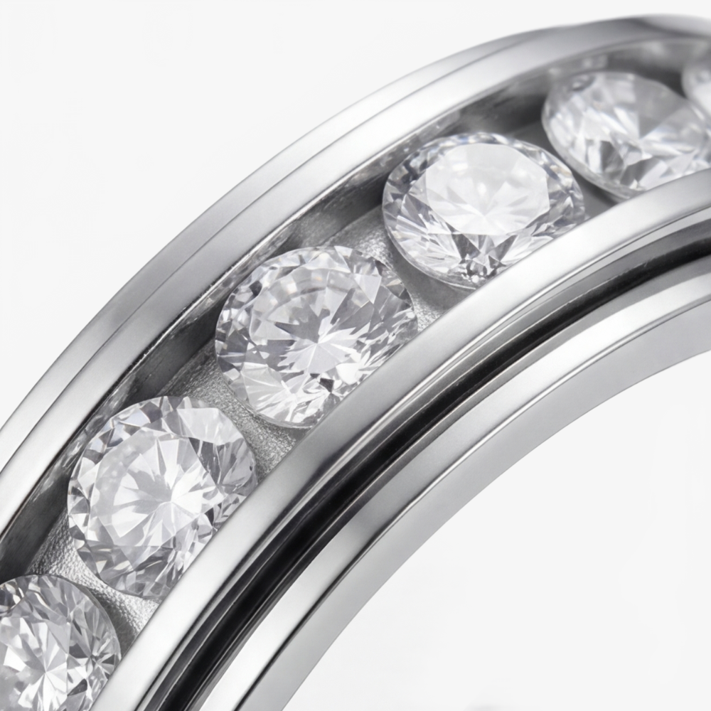 Draaibare Spinner Ring met Zirkonia Steentjes - Titanium Staal - Rustgevend Fidget Sieraad voor Vrouwen en Mannen