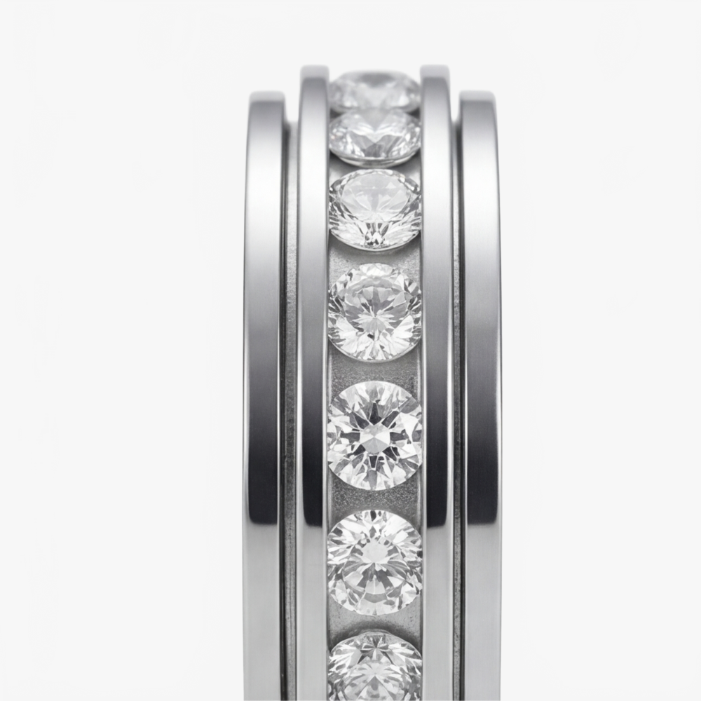 Draaibare Spinner Ring met Zirkonia Steentjes - Titanium Staal - Rustgevend Fidget Sieraad voor Vrouwen en Mannen