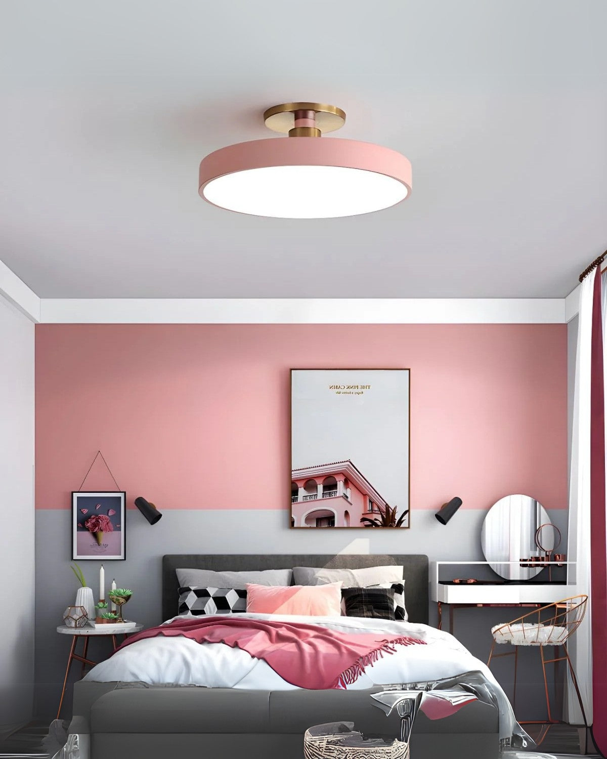 Moderne ronde plafondlamp met goud detail en acryl diffuser - minimalistische semi flush design verlichting voor woonkamer en slaapkamer