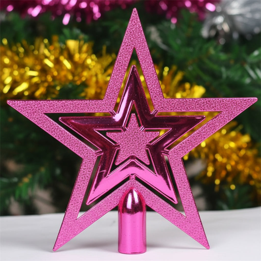 Decoratieve Kerstboomtopper Ster - Goud Zilver Rood - Vintage Glitter Piek voor Feestelijke Eindejaarsdecoratie zonder Elektriciteit