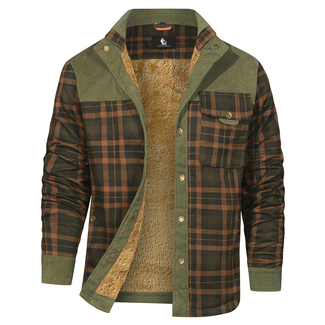 Geruit Overshirt Heren Boswoud Groen Katoen Polyester Tussenjas Voorjaar Herfst Winter Outdoor Casual Stijl