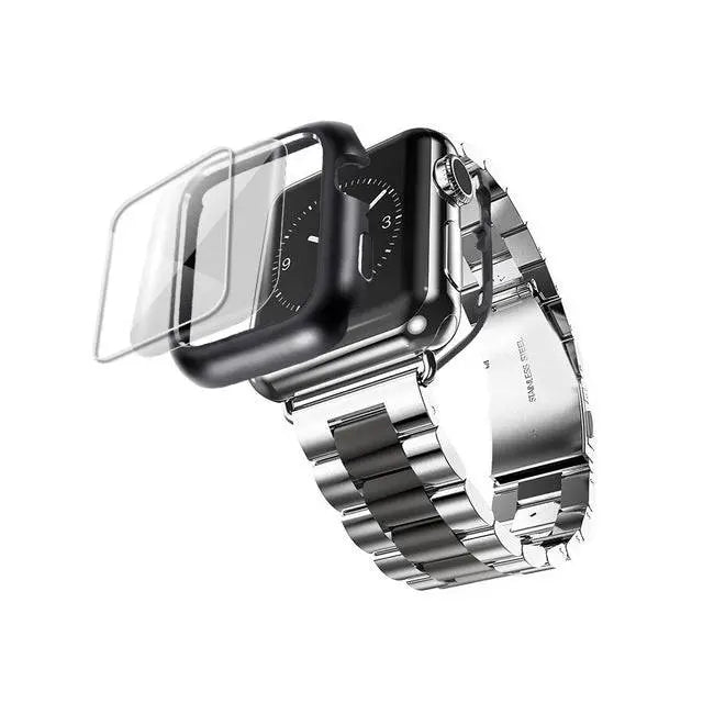 Roestvrij stalen horloge armband met beschermkap 38mm 40mm 42mm 44mm smartwatch accessoireset stijlvol