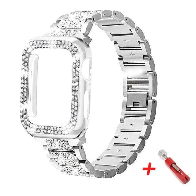 Roestvrij Stalen Horlogebandje met Beschermcase voor 38mm 40mm 42mm 44mm Smartwatch Metalen Polsband Stijlvol