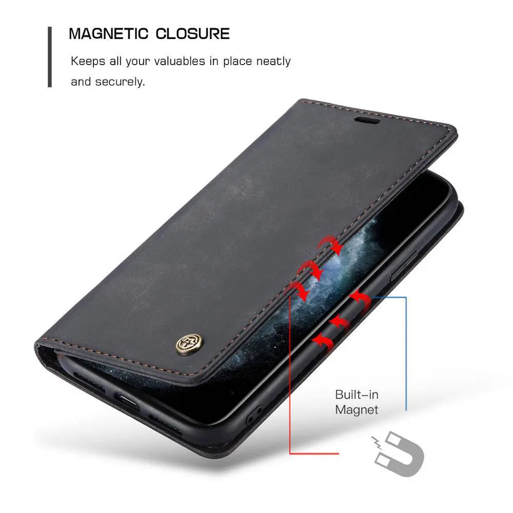Lederen Portemonnee Telefoonhoesje iPhone 11 Cognac Zwart Rood Blauw Wallet Case Camera Bescherming Pasjes