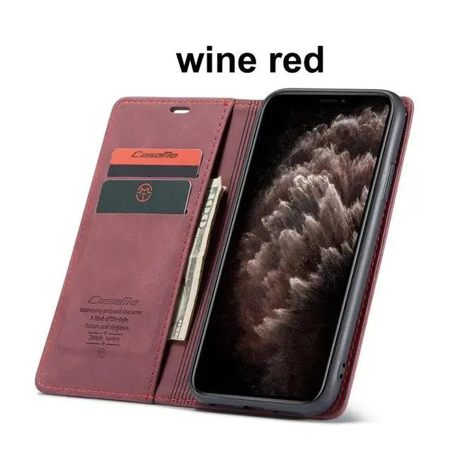 Lederen Portemonnee Telefoonhoesje iPhone 11 Cognac Zwart Rood Blauw Wallet Case Camera Bescherming Pasjes