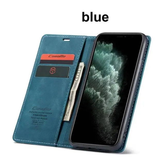 Lederen Portemonnee Telefoonhoesje iPhone 11 Cognac Zwart Rood Blauw Wallet Case Camera Bescherming Pasjes