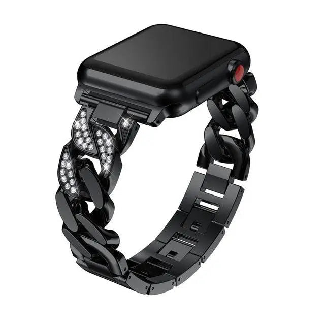 Stalen Schakelarmband met Kristallen voor Smartwatch 42-49mm Polsband Elegante Sieradenafwerking Vrouwen