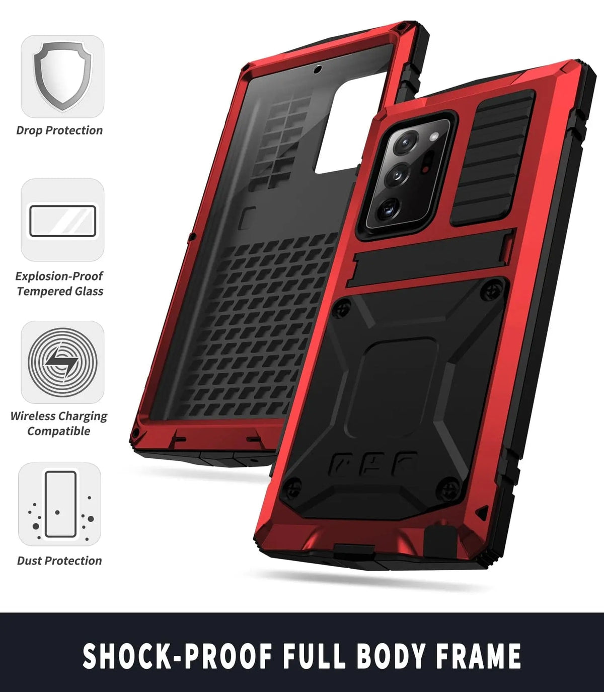 Beschermhoes Aluminium Telefoon Galaxy S21 Ultra Plus met Standaard Gehard Glas Pantsering Volledige Bescherming