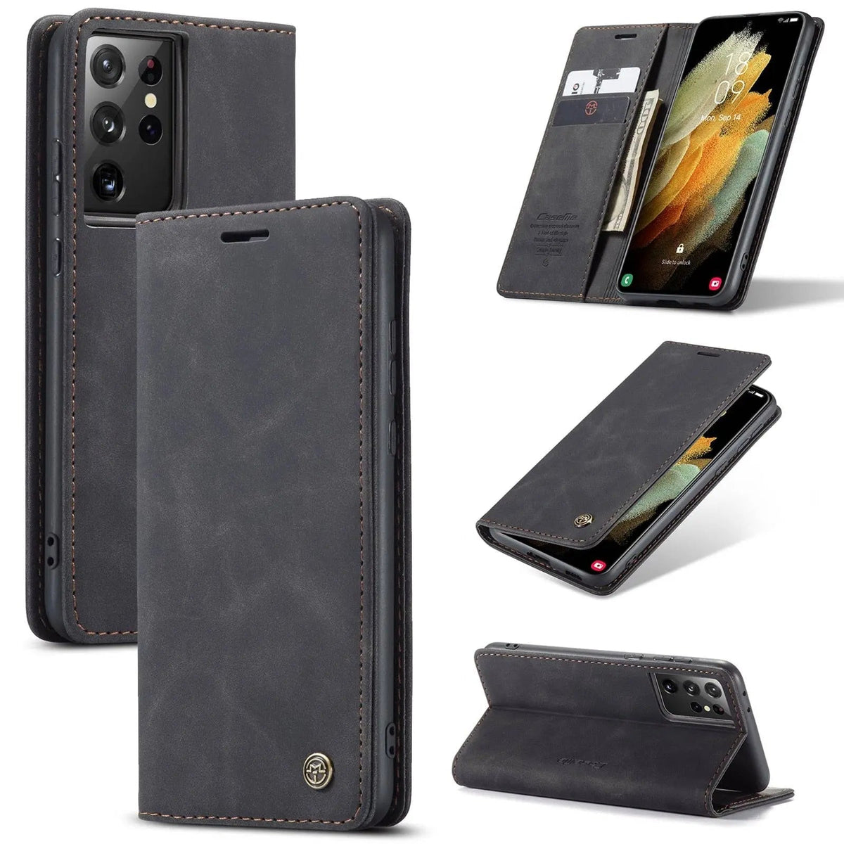 Lederen Telefoonhoesje Galaxy S21 Ultra Plus met Standaard Beschermhoes Bruin Zwart Blauw Rood Stijlvol