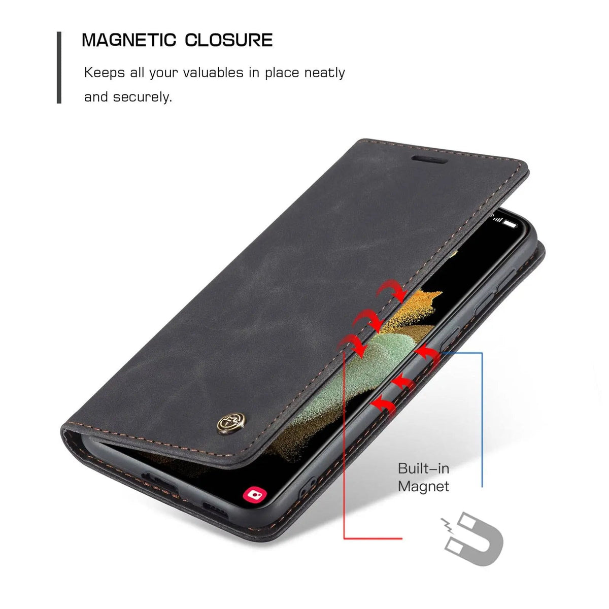 Lederen Telefoonhoesje Galaxy S21 Ultra Plus met Standaard Beschermhoes Bruin Zwart Blauw Rood Stijlvol