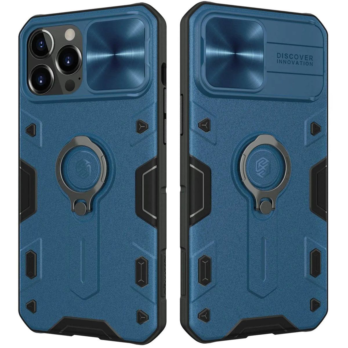 Metalen Telefoonhoes met Standaard Ring en Lensverhoging voor iPhone 13 Series Zwart Groen Blauw Bescherming